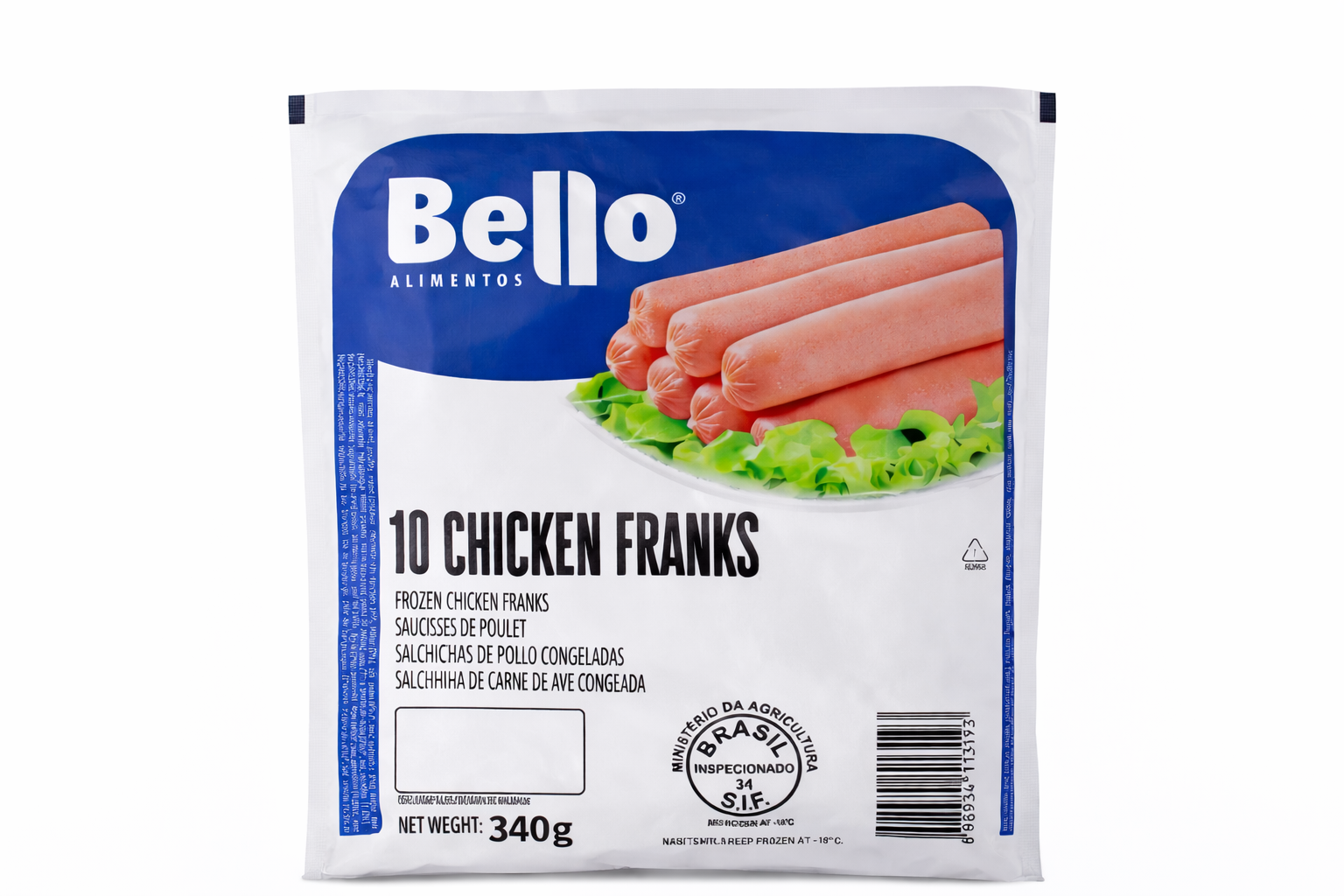 SALCHICHAS DE POLLO FRANKS 10U ( 340g) MARCA BELLO